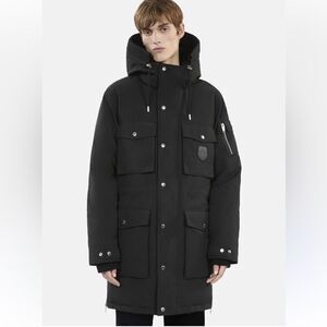 $985 The Kooples The Kooples Logo-Patch Hooded Woven Parka - Black MEN’S Medium